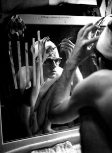 Bart Huges trepanning himself, 1965. Photo Cor Jaring.