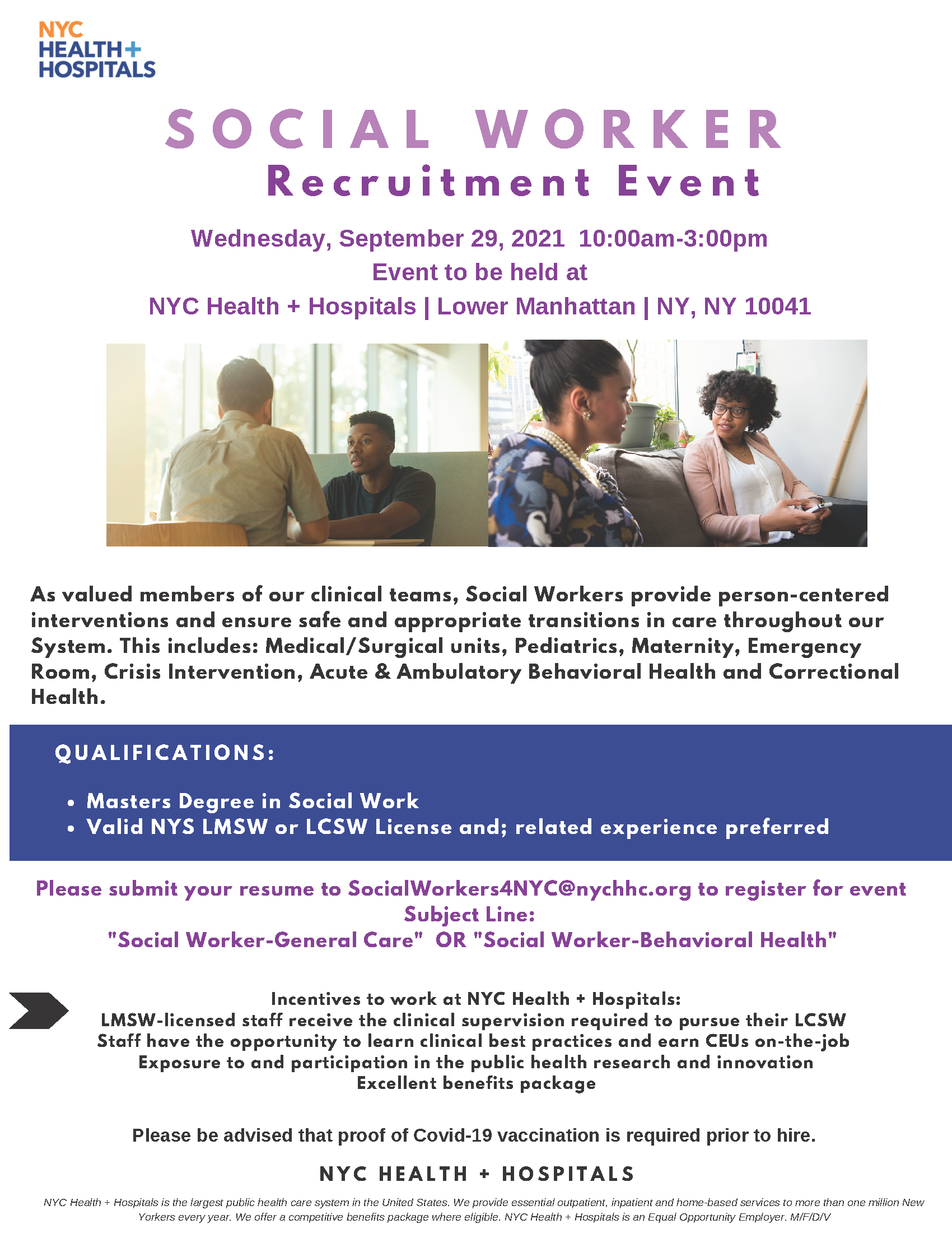 Flyer for Social Worker Recruitment Event on September 29