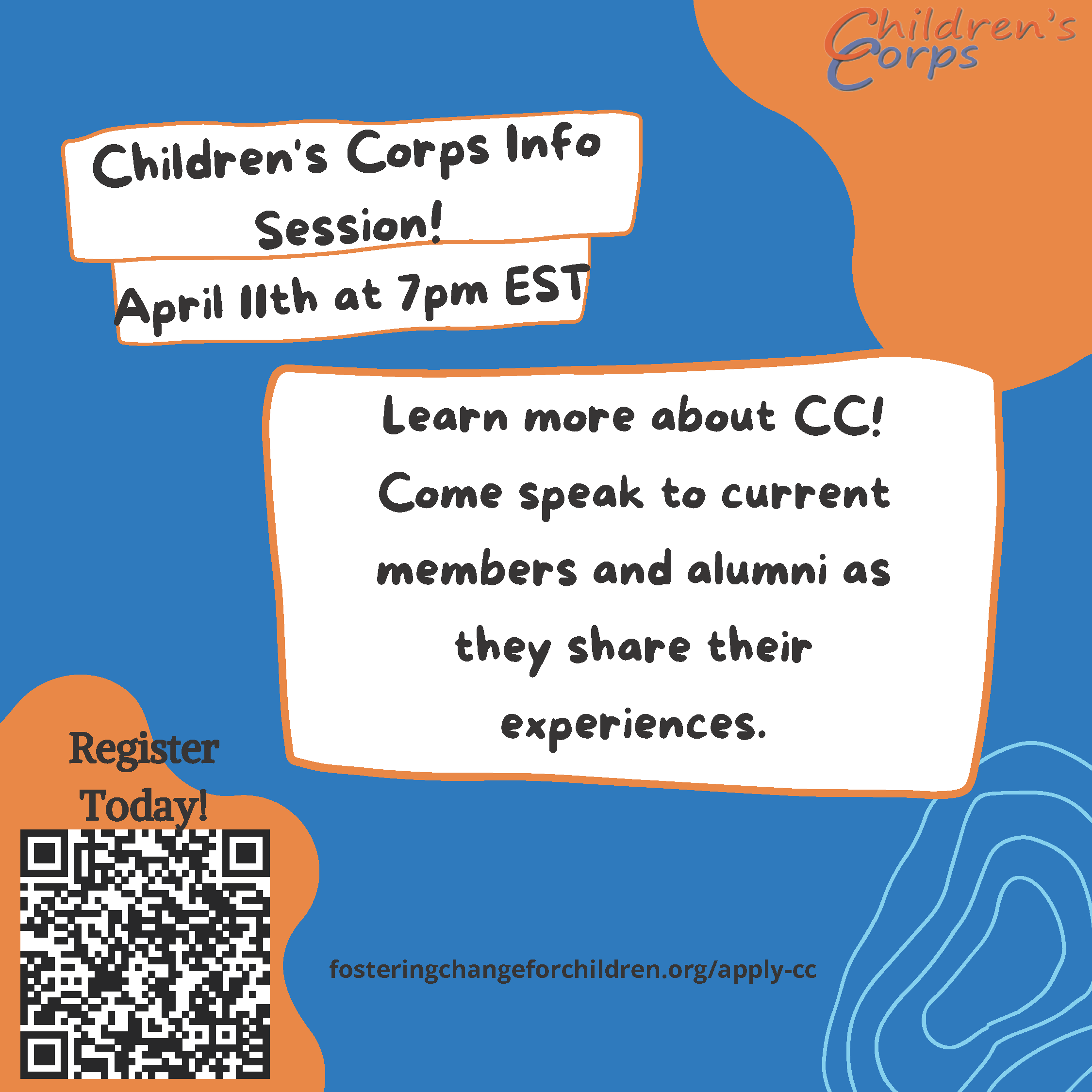 Flyer regarding upcoming virtual information session with Children's Corp