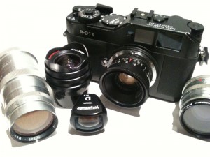 Body pictured with 15mm f4.5 Voigtlander & finder and Jupter 3 (50mm f1.5), Jupiter 11 (135mm f4.0), and Jupiter 12 (35mm f2.8) lenses.
