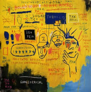 Jean-Michel Basquiat, Hollywood Africans, 1983. Synthetic polymer and mixed media on canvas, 84 × 84 in. (213.4 × 213.4 cm). Whitney Museum of American Art, New York; gift of Douglas S. Cramer  84.23