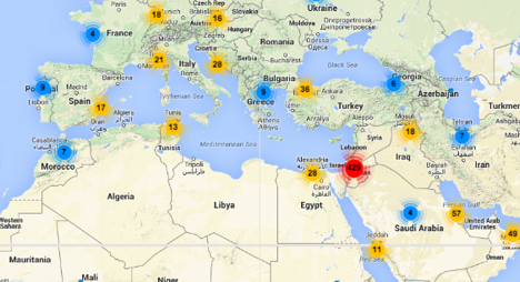 Geographic distribution of the regime’s Twitter followers in the Mediterranean region, Followerwonk.com, 7 March 2015.