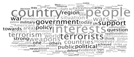 Words appearing most frequently in Assad’s interview with Le Figaro, graphic made with Wordle.net.