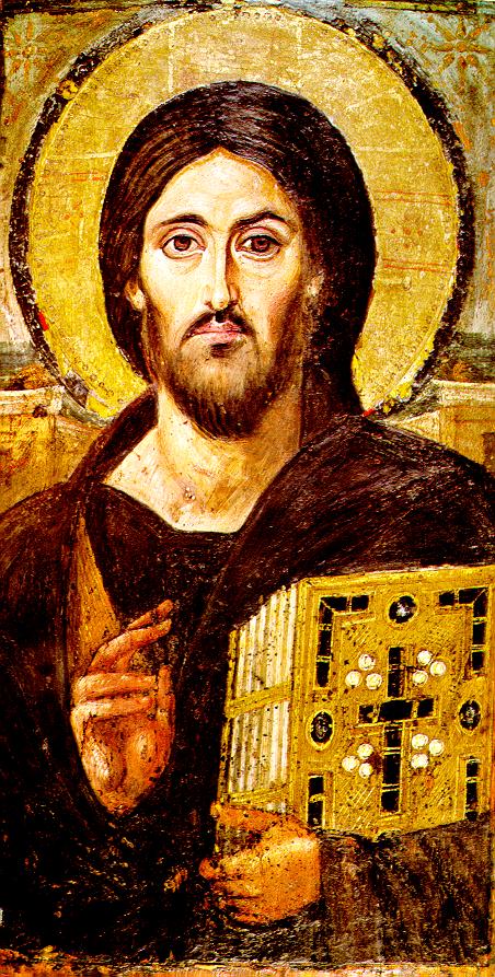 christ pantocrator icon, 6-7 century byzantium, st cahterines monastery in sinai