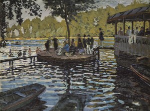 La Grenouillère, 1869 Claude Monet (French, 1840–1926) Oil on canvas; 29 3/8 x 39 1/4 in. (74.6 x 99.7 cm) Signed and inscribed: (lower right) Claude Monet; (right)  Image via metmuseum.org