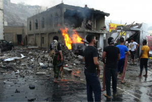 The aftermath of a suicide bombing outside of the Presidential Palace in Aden, Yemen that killed seven people. ISIS has utilized the security vacuum in Yemen to increase its presence there.