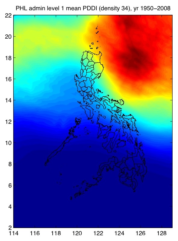Average cyclone energy dissipated around the Philippines, from the project's LICRICE2 model.
