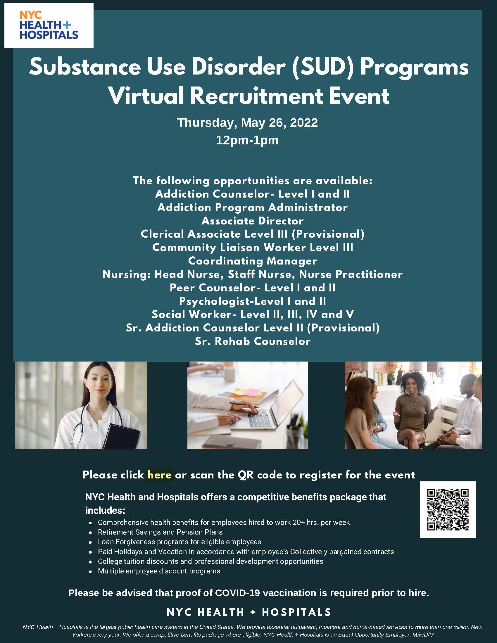 NYC Health + Hospitals Social Work &amp; SUD Job Fairs | May 26 &amp; June 