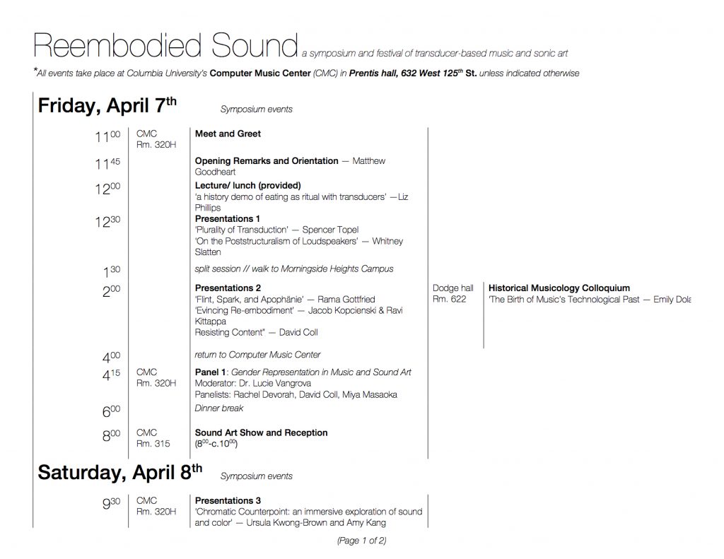 Schedule | Reembodied Sound: