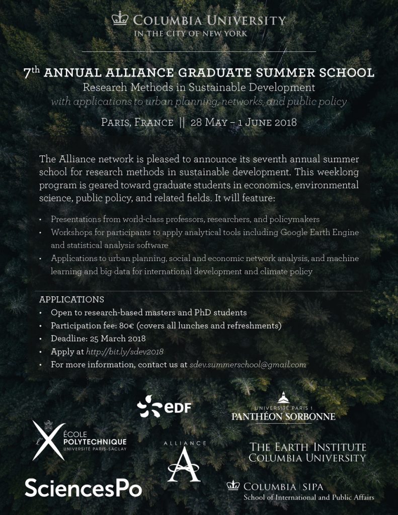 Alliance Graduate Summer School 2018 Sustainable Development Doctoral