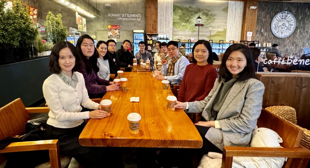 Group gathering at a café